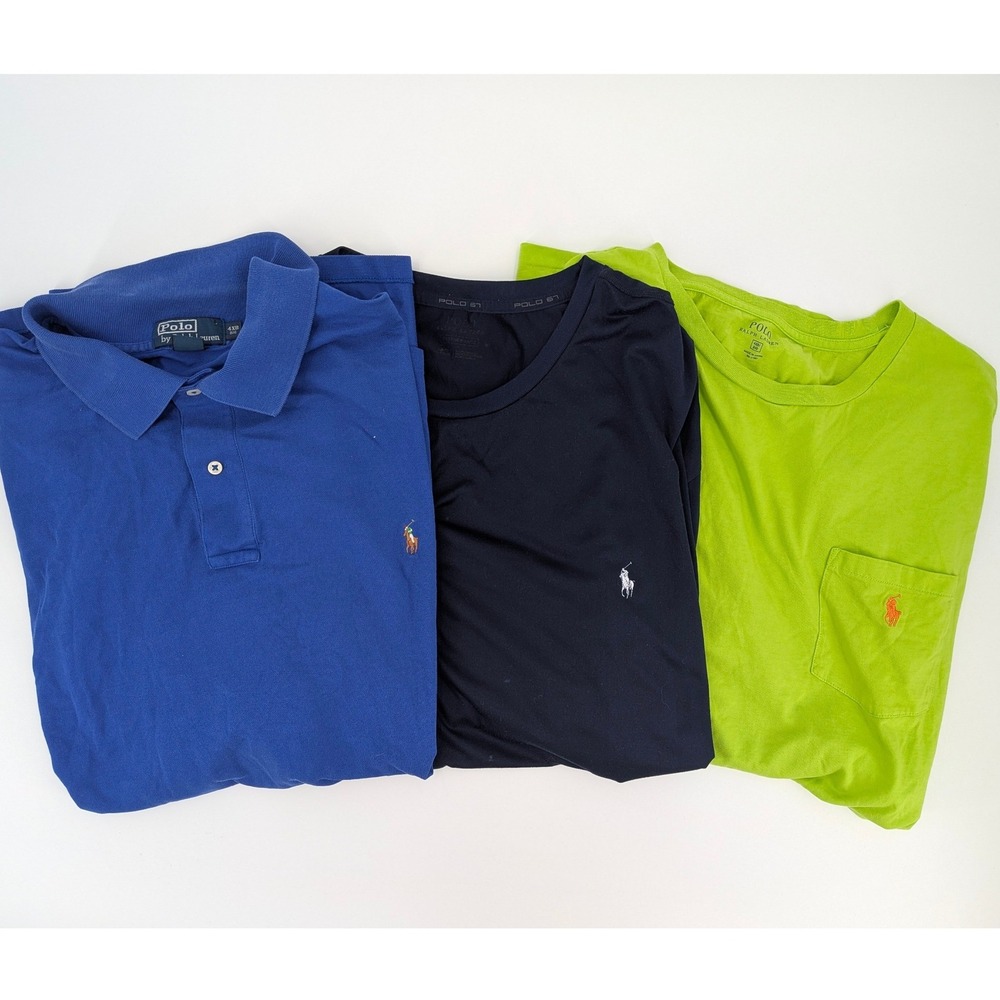 Polo Ralph Lauren Mens Shirt Bundle 3pk Blue Polo Navy Lime Pocket Tee 4XB Big